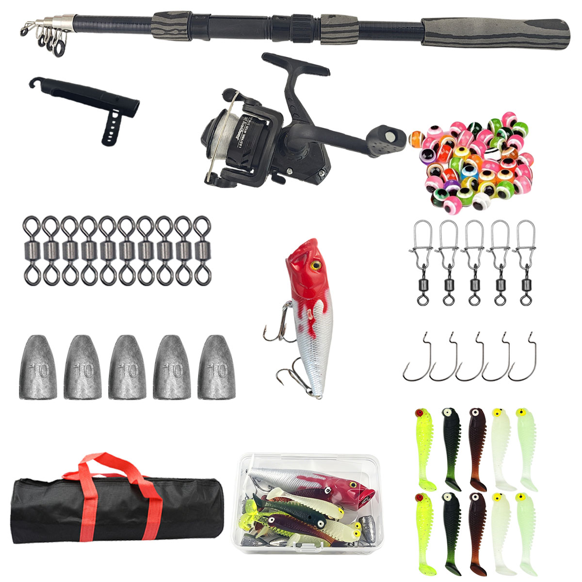 Fishing Hook Box - Portable Telescopic Fishing Rod Kit 1.8m